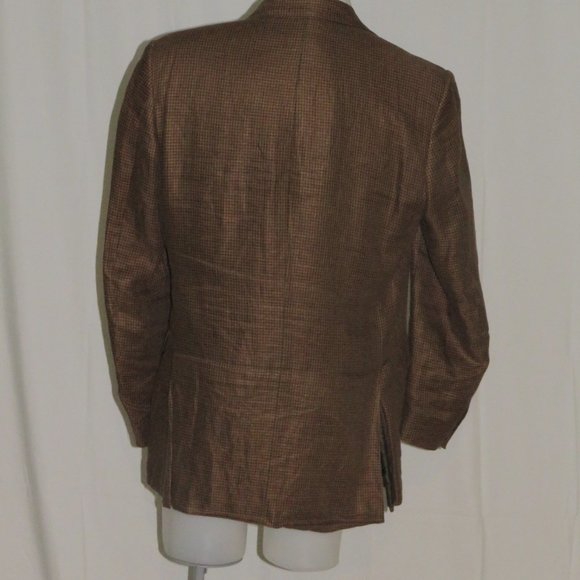 Holland & Holland 100% Linen Gun Check Three Button Sport Coat 42L - Picture 10 of 13